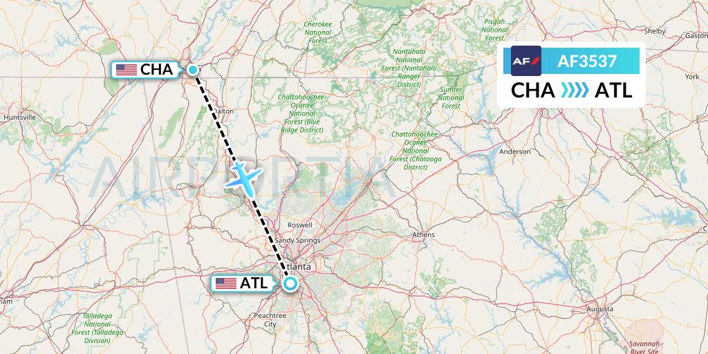 AF3537 Air France Flight Map: Chattanooga to Atlanta