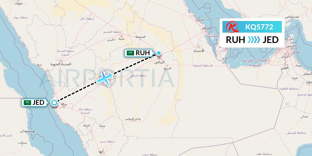 KQ5772 Kenya Airways Flight Map: Riyadh to Jeddah