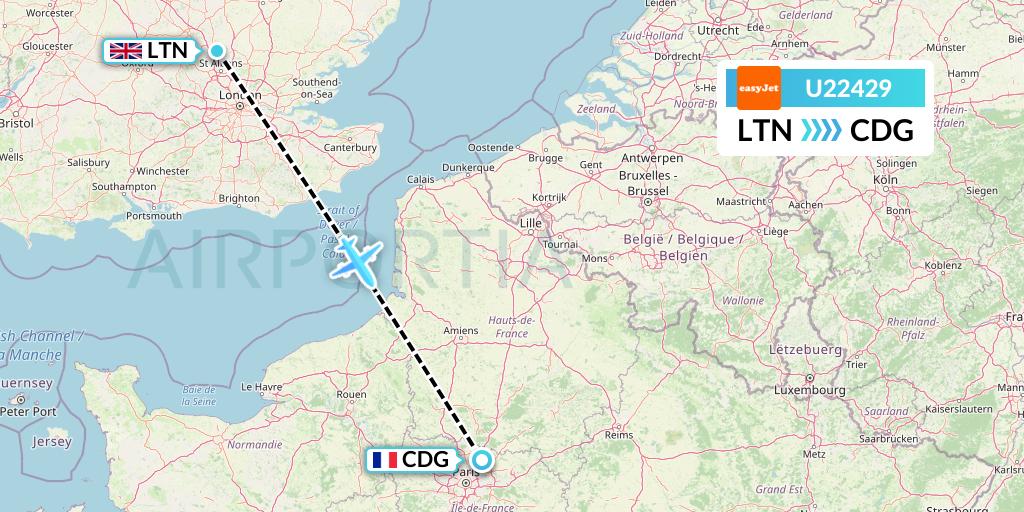 U22429 EasyJet Flight Map: London to Paris