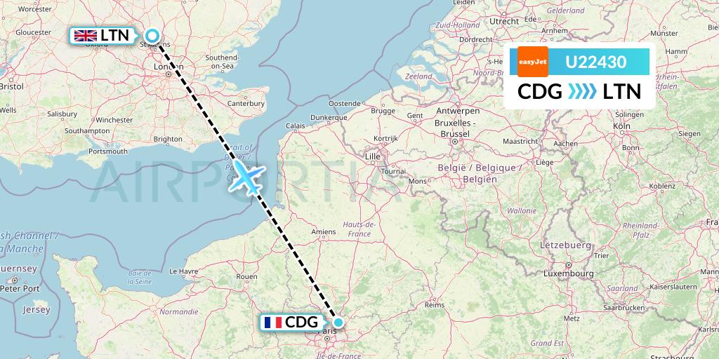 U22430 EasyJet Flight Map: Paris to London