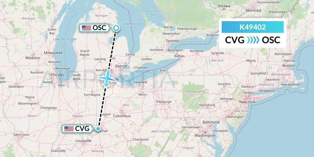 K49402 Kalitta Air Flight Map: Cincinnati to Oscoda