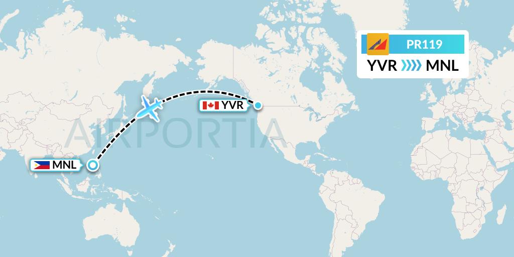 PR119 Philippine Airlines Flight Map: Vancouver to Manila