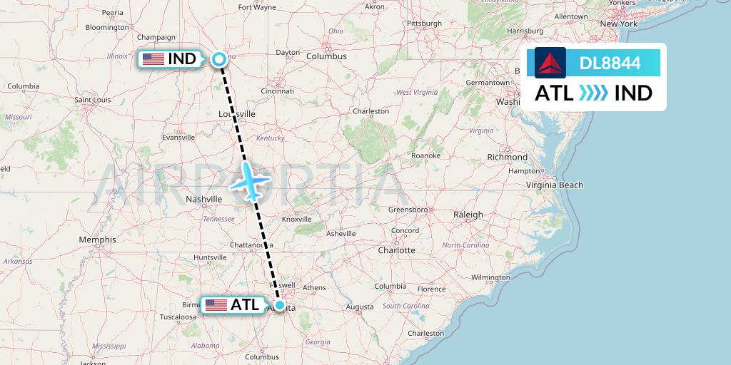 DL8844 Delta Air Lines Flight Map: Atlanta to Indianapolis