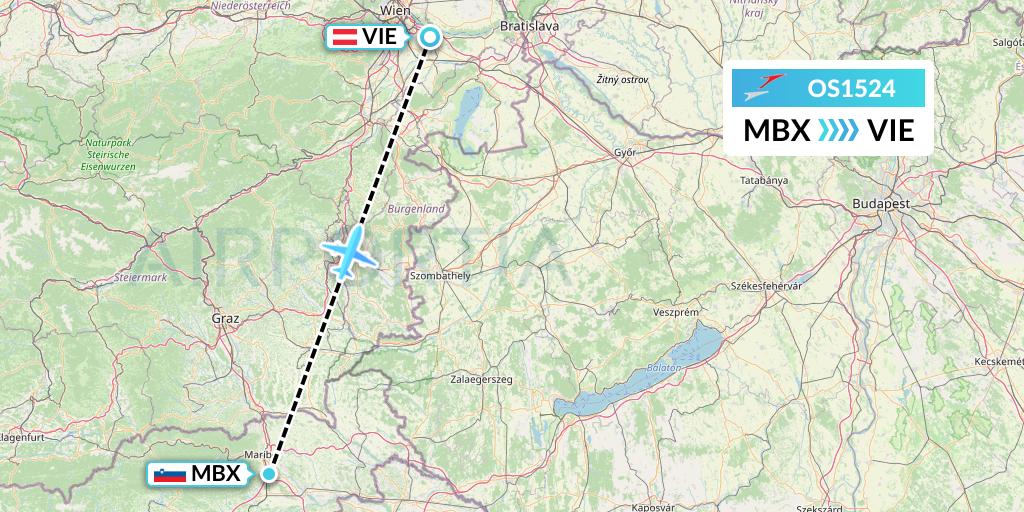 OS1524 Austrian Airlines Flight Map: Maribor to Vienna