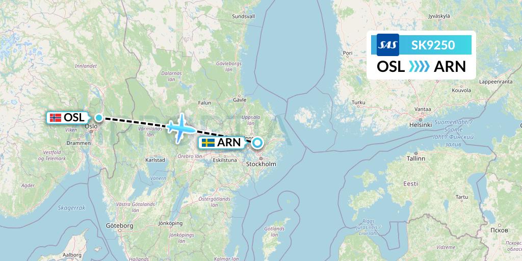 SK9250 SAS Flight Map: Oslo to Stockholm