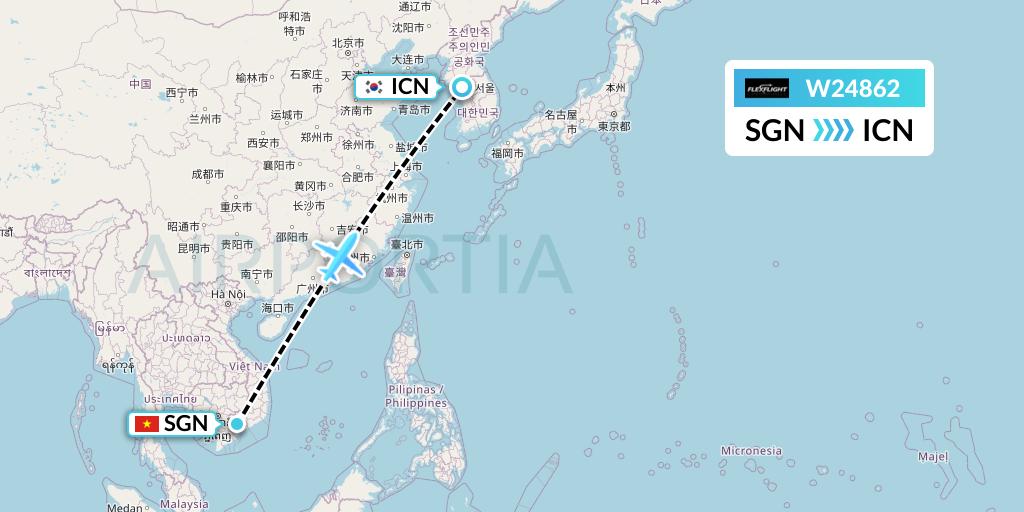 W24862 Flex Flight Flight Map: Ho Chi Minh City to Seoul
