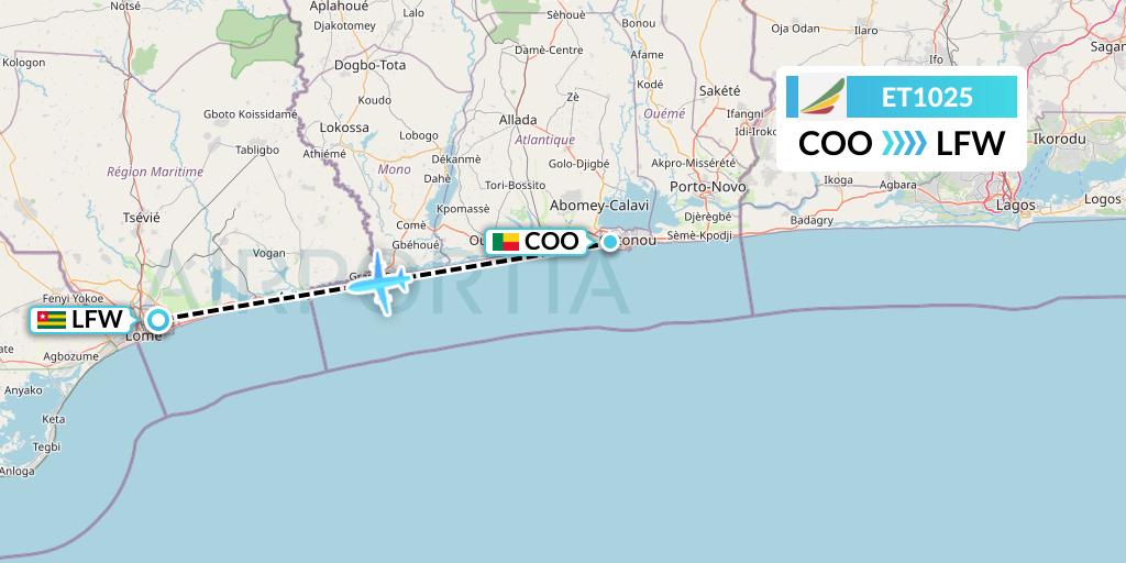 ET1025 Ethiopian Airlines Flight Map: Cotonou to Lome