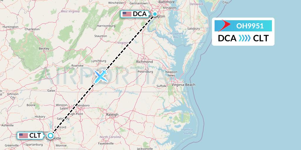 OH9951 PSA Airlines Flight Map: Washington to Charlotte