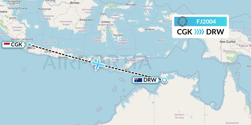 FJ2004 Fiji Airways Flight Map: Jakarta to Darwin