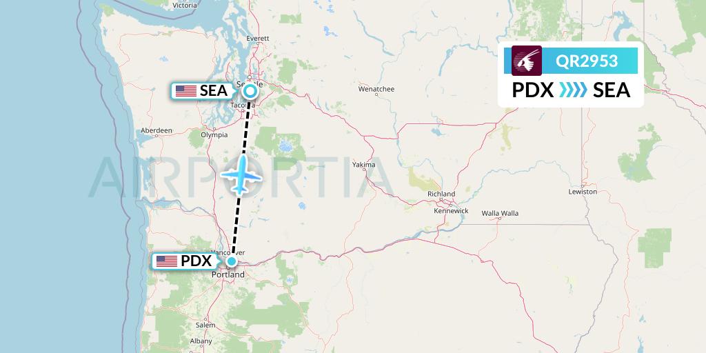 QR2953 Qatar Airways Flight Map: Portland to Seattle