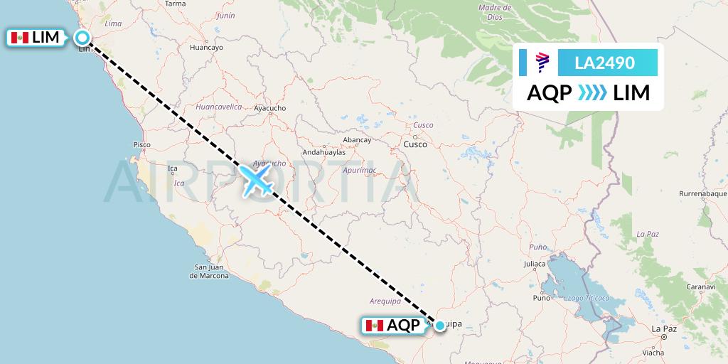 LA2490 LAN Airlines Flight Map: Arequipa to Lima
