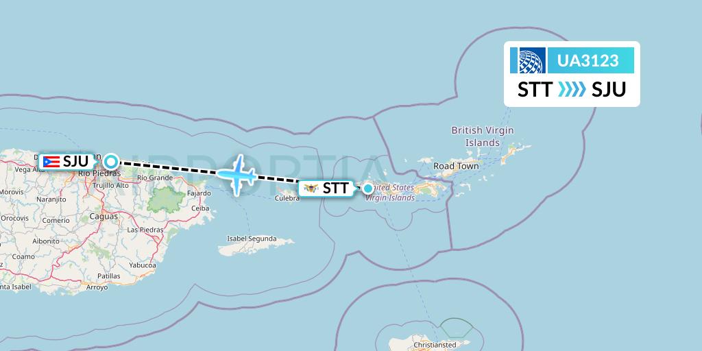 UA3123 United Airlines Flight Map: St. Thomas to San Juan