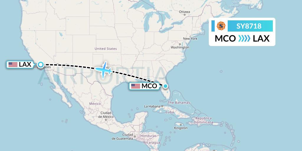 SY8718 Sun Country Airlines Flight Map: Orlando to Los Angeles