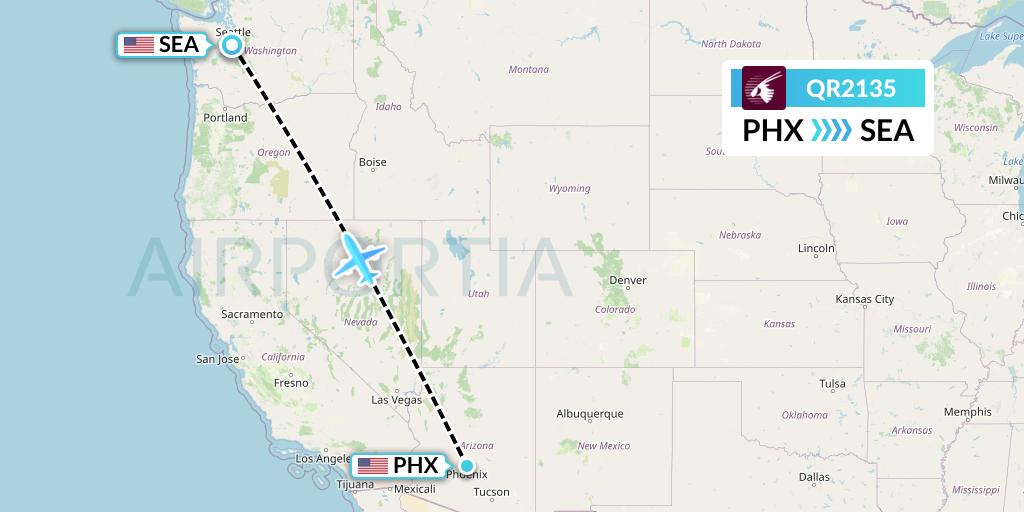 QR2135 Qatar Airways Flight Map: Phoenix to Seattle