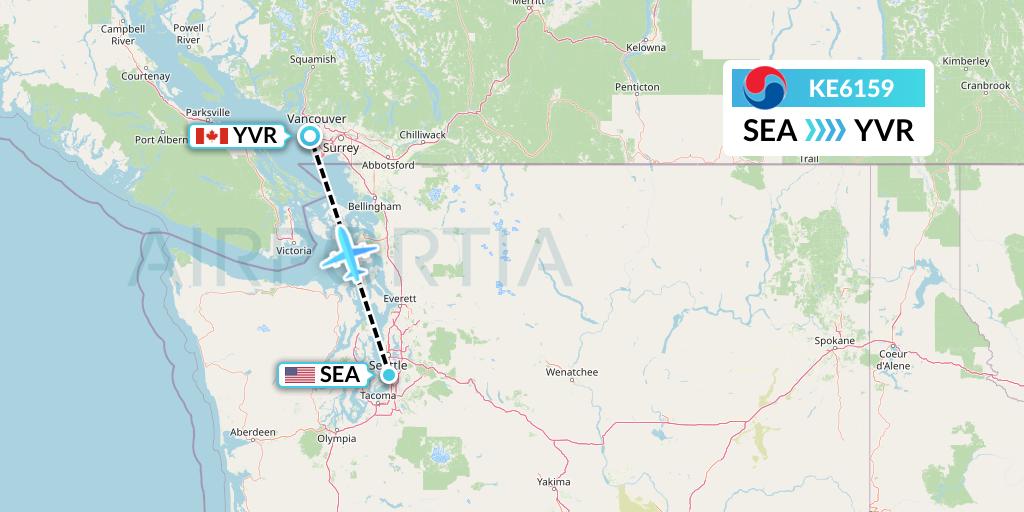 KE6159 Korean Air Flight Map: Seattle to Vancouver