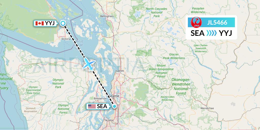 JL5466 Japan Airlines Flight Map: Seattle to Victoria
