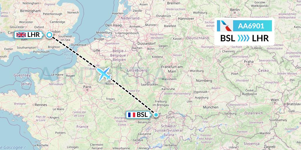 AA6901 American Airlines Flight Map: Basel to London
