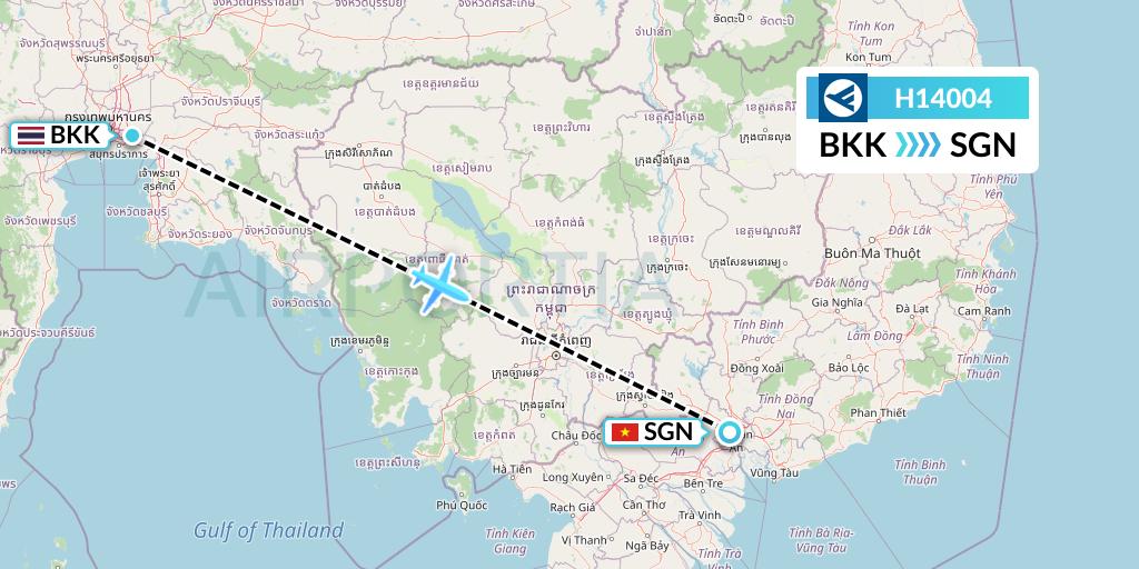 H14004 Hahn Air Systems Flight Map: Bangkok to Ho Chi Minh City