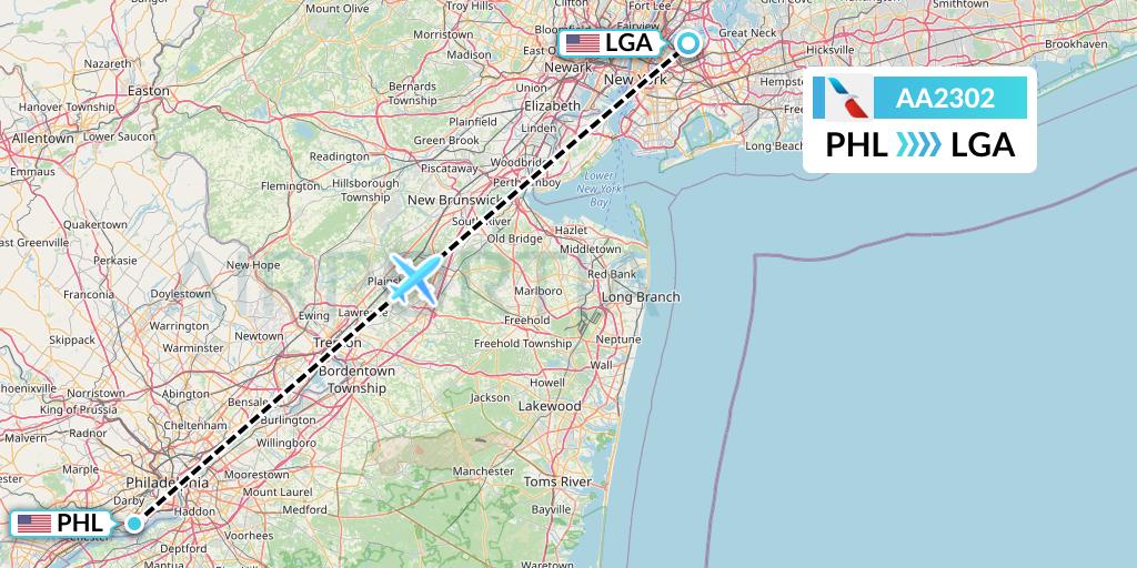 AA2302 American Airlines Flight Map: Philadelphia to New York