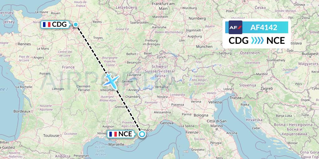 AF4142 Air France Flight Map: Paris to Nice