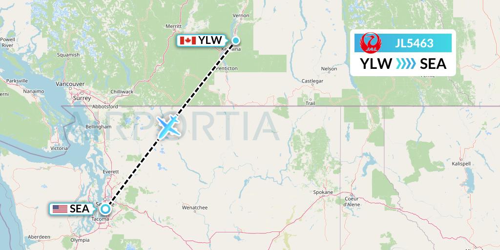 JL5463 Japan Airlines Flight Map: Kelowna to Seattle