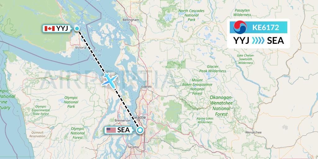 KE6172 Korean Air Flight Map: Victoria to Seattle