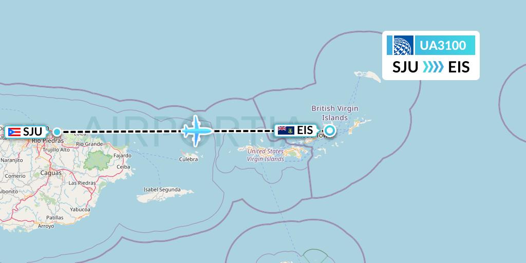 UA3100 United Airlines Flight Map: San Juan to Beef Island