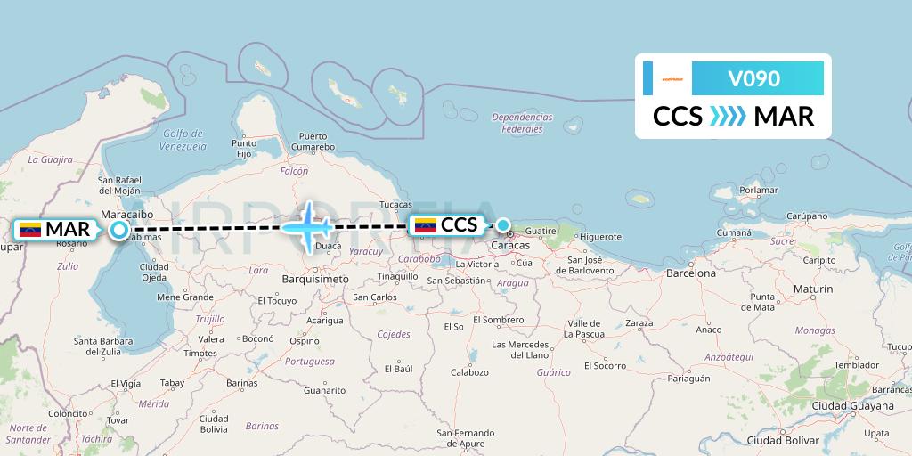 V090 Conviasa Flight Map: Caracas to Maracaibo