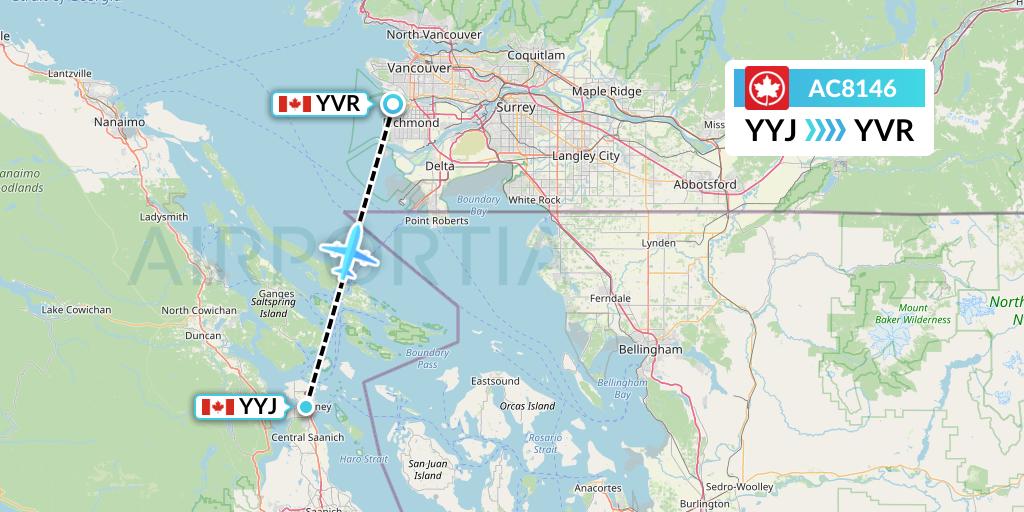 AC8146 Air Canada Flight Map: Victoria to Vancouver