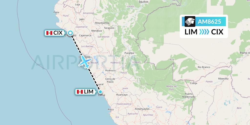 AM8625 Aeromexico Flight Map: Lima to Chiclayo