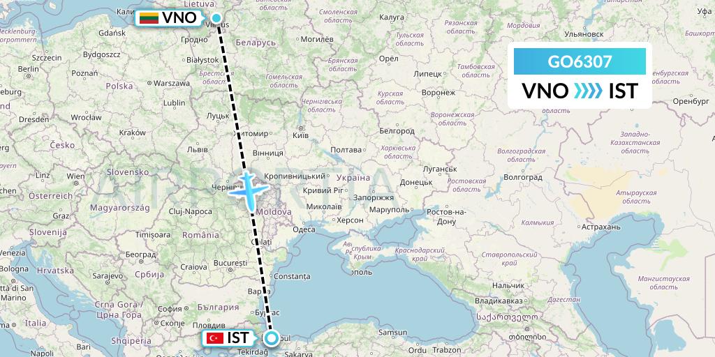 GO6307 ULS Airlines Cargo Flight Map: Vilnius to Istanbul