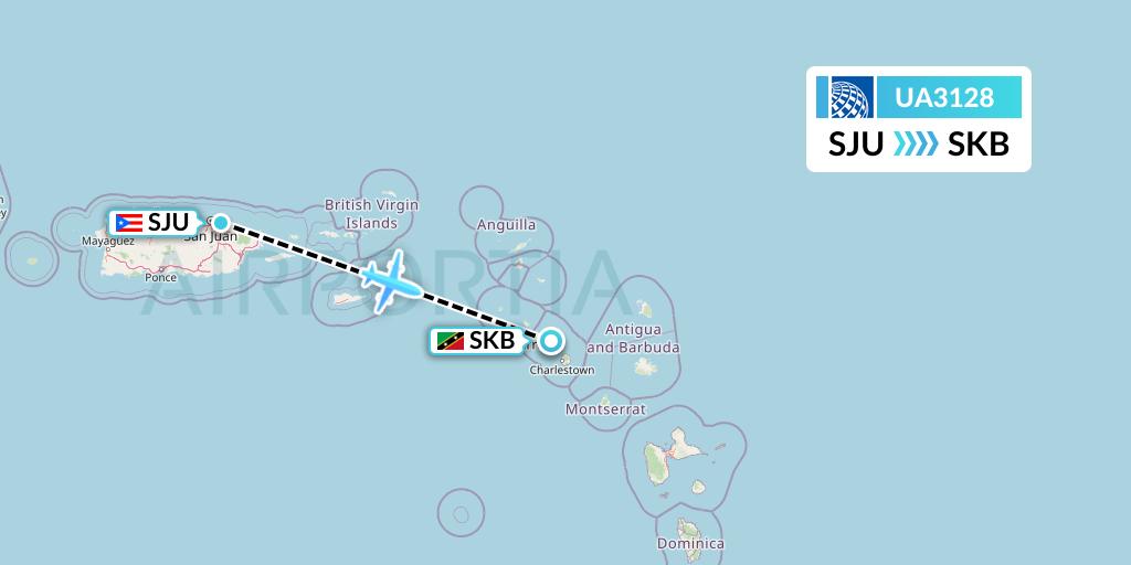 UA3128 United Airlines Flight Map: San Juan to Basseterre