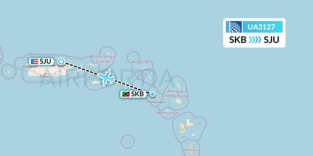 UA3127 United Airlines Flight Map: Basseterre to San Juan