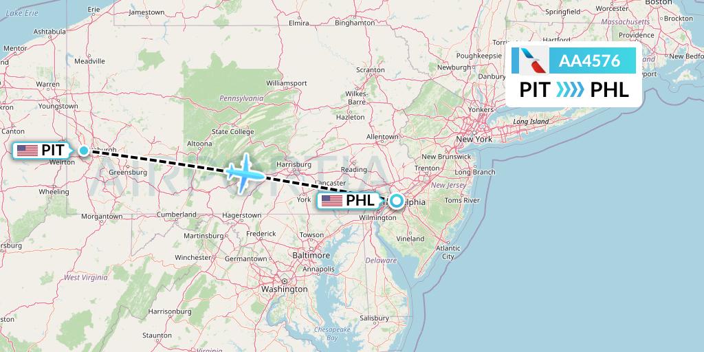 AA4576 American Airlines Flight Map: Pittsburgh to Philadelphia