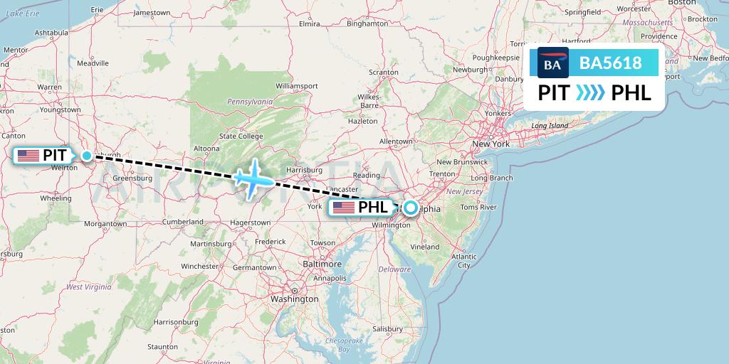 BA5618 British Airways Flight Map: Pittsburgh to Philadelphia