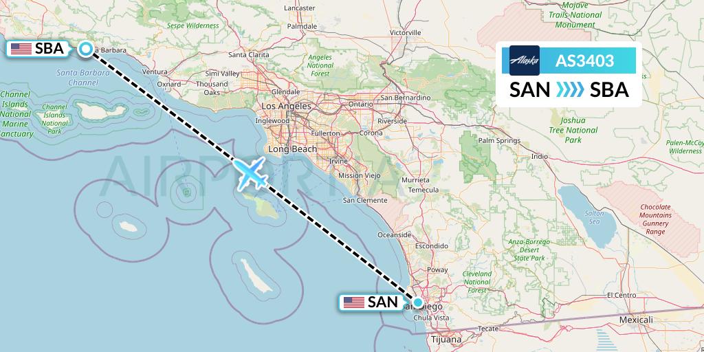 AS3403 Alaska Airlines Flight Map: San Diego to Santa Barbara