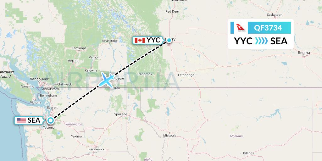 QF3734 Qantas Flight Map: Calgary to Seattle