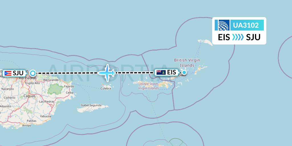 UA3102 United Airlines Flight Map: Beef Island to San Juan