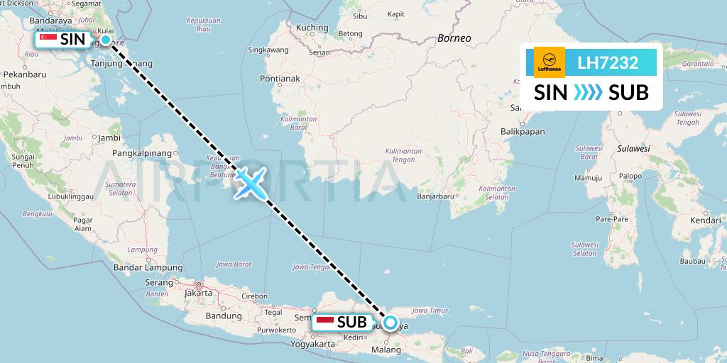 LH7232 Lufthansa Flight Map: Singapore to Surabaya