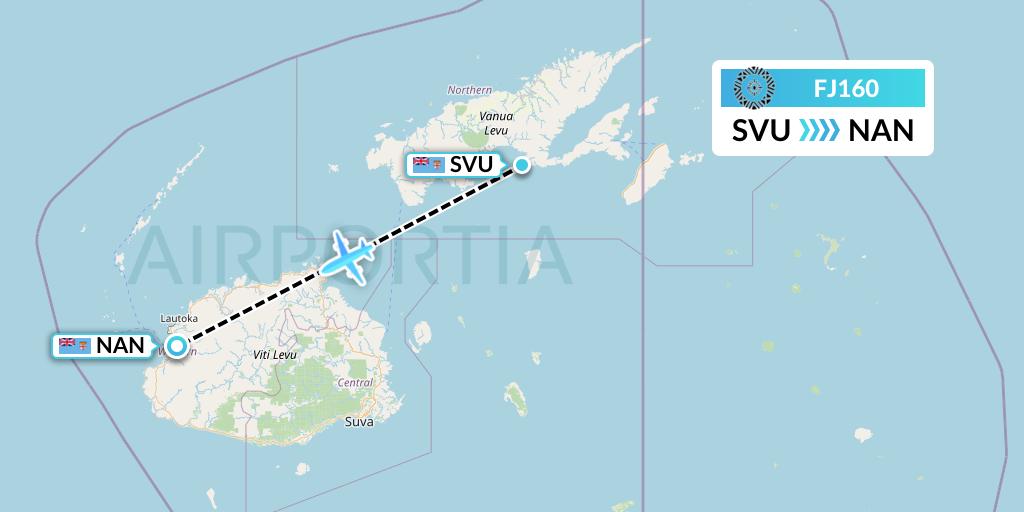 FJ160 Fiji Airways Flight Map: Savusavu to Nadi