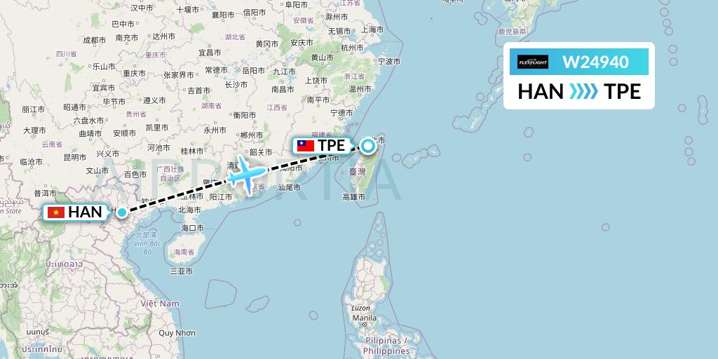 W24940 Flex Flight Flight Map: Hanoi to Taipei