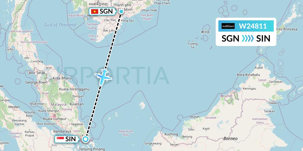 W24811 Flex Flight Flight Map: Ho Chi Minh City to Singapore