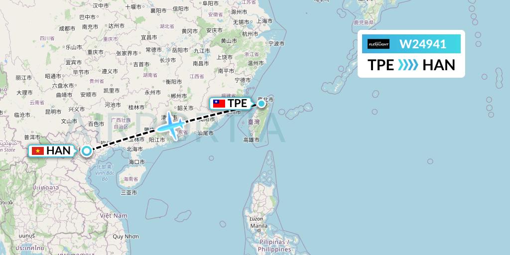 W24941 Flex Flight Flight Map: Taipei to Hanoi