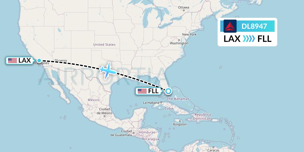 DL8947 Delta Air Lines Flight Map: Los Angeles to Fort Lauderdale