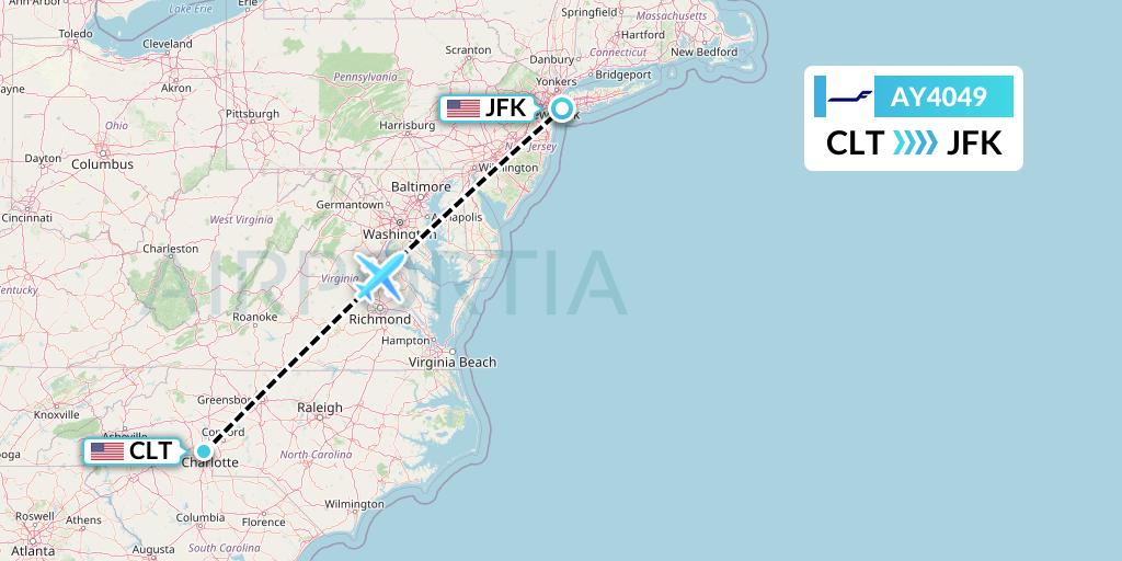 AY4049 Finnair Flight Map: Charlotte to New York