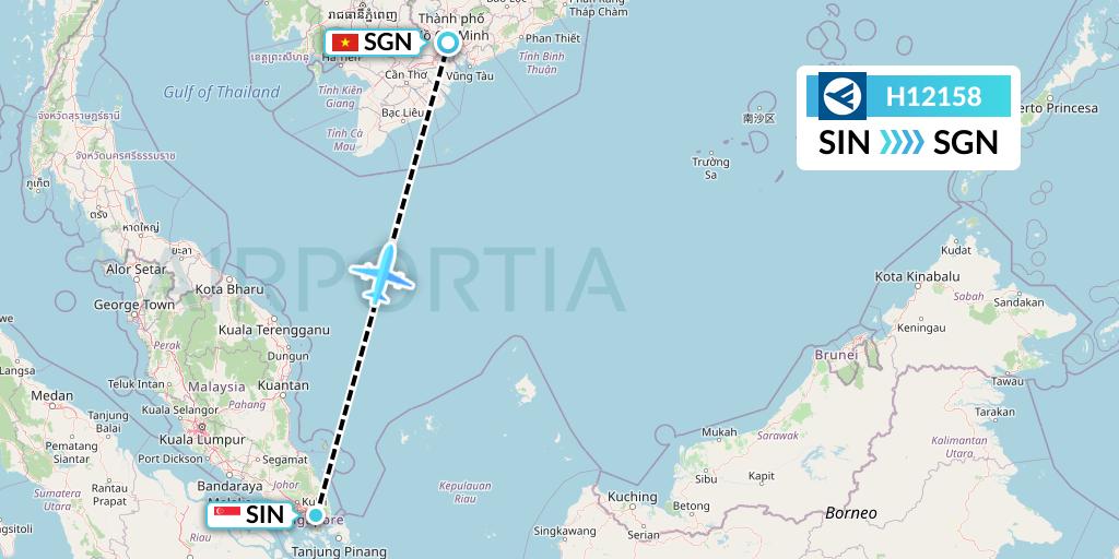 H12158 Hahn Air Systems Flight Map: Singapore to Ho Chi Minh City