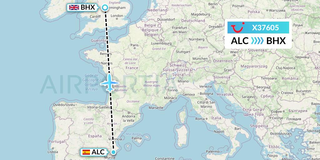 X37605 TUI fly Germany Flight Map: Alicante to Birmingham