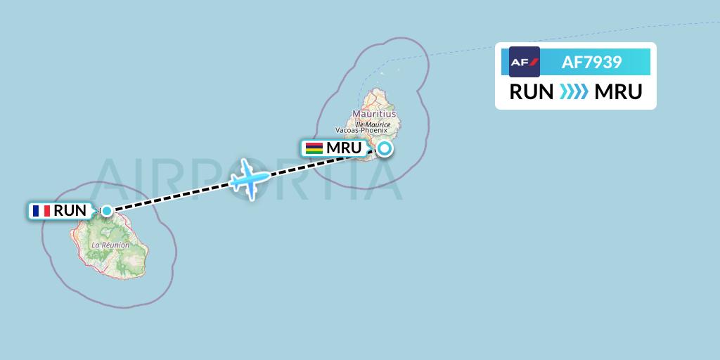 AF7939 Air France Flight Map: Saint-Denis to Port Louis