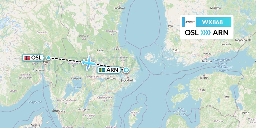 WX868 Cityjet Flight Map: Oslo to Stockholm