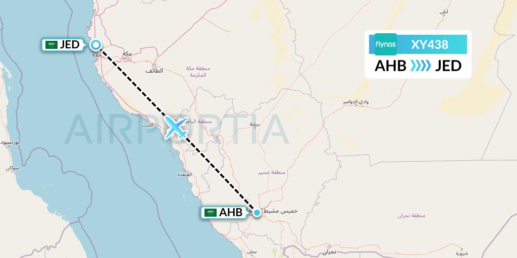 XY438 Flynas Flight Map: Abha to Jeddah